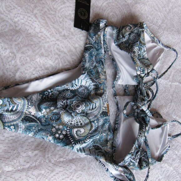 Relleciga String Bikini 2 pc Swimsuit Womens size Medium Floral,Turquoise - Picture 5 of 6